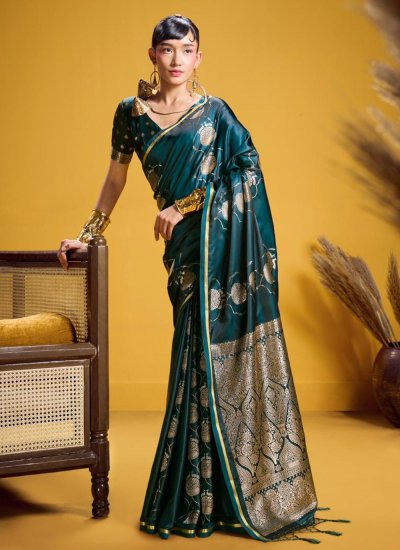 Satin Green Contemporary Saree