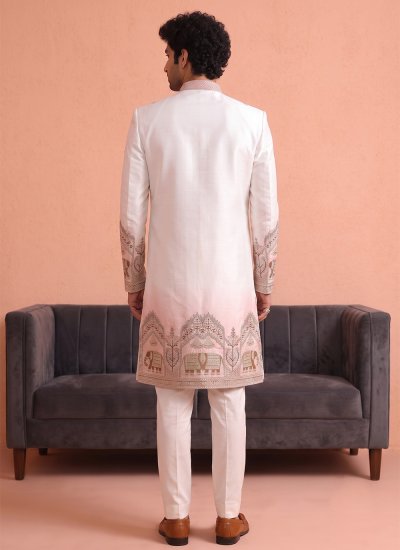 
                            Satin Indo Western in Peach and White Colour