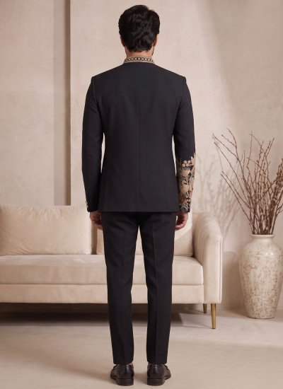 
                            Satin Jodhpuri Suit in Black Colour