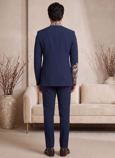 
                            Satin Jodhpuri Suit in Blue Colour