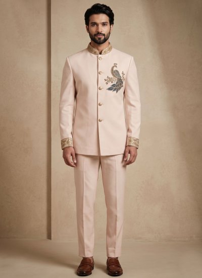Satin Pink Beads Jodhpuri Suit