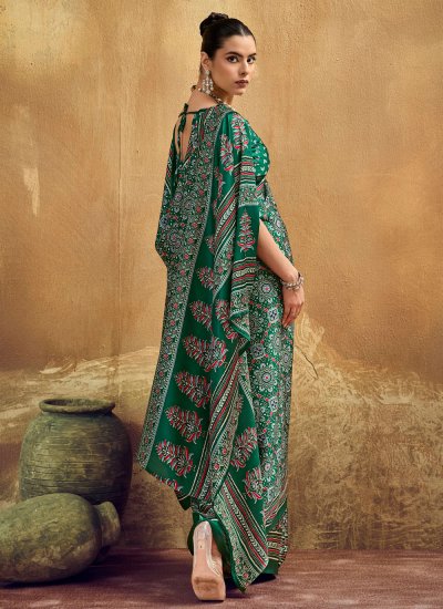 
                            Satin Print Classic Saree in Green Colour
