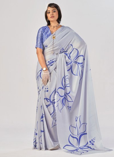 Satin Silk Aqua Blue Trendy Saree