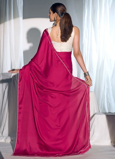 
                            Satin Silk Pink Border Classic Saree