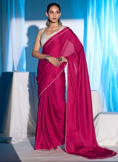 Satin Silk Pink Border Classic Saree