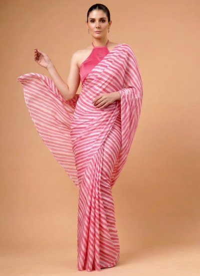 Satin Silk Pink Contemporary Saree