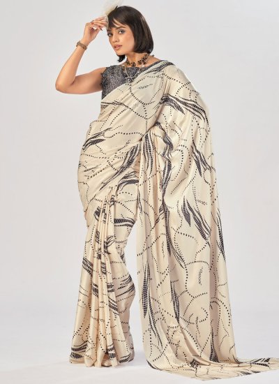 
                            Satin Silk Printed Off White Traditional Saree