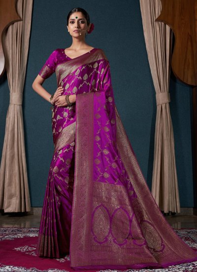 Satin Silk Weaving Classic Saree in Purple Colour