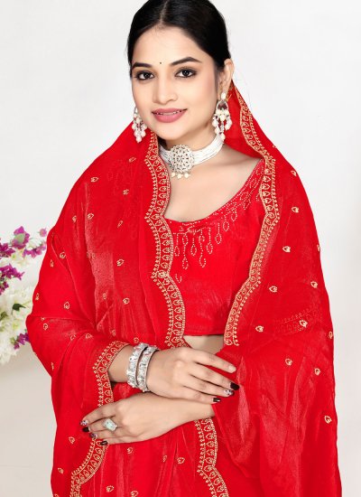 
                            Satin Silk Zircon Red Classic Saree