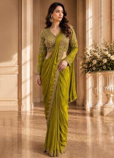 Savory Fancy Fabric Green Contemporary Saree