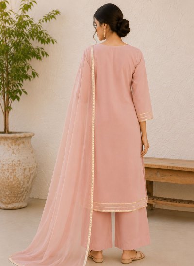 
                            Savory Lace Cotton Pink Pant Style Suit