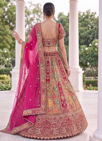 
                            Scintillating Multi Colour Zari Silk Designer Lehenga Choli