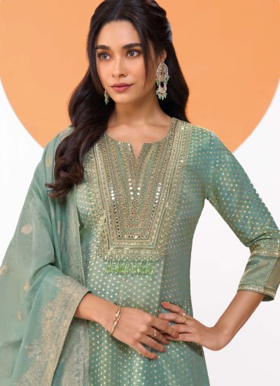 
                            Scintillating Sea Green Embroidered Anarkali Salwar Kameez