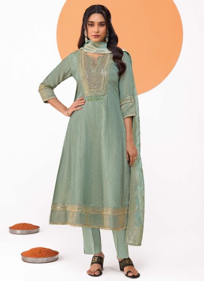 Scintillating Sea Green Embroidered Anarkali Salwar Kameez