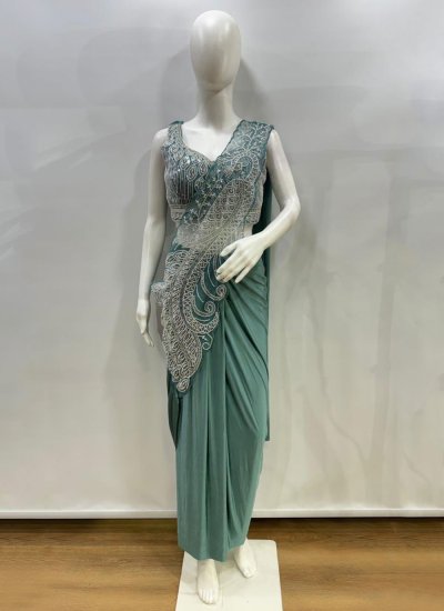 
                            Sea Green Beads Engagement Contemporary Saree