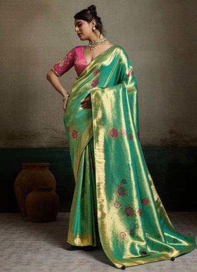 Sea Green Ceremonial Banarasi Silk Classic Saree