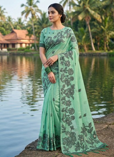 Sea Green Color Contemporary Saree