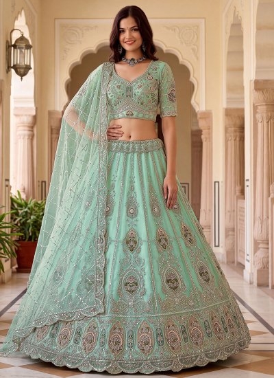 Sea Green Embroidered Wedding Lehenga Choli