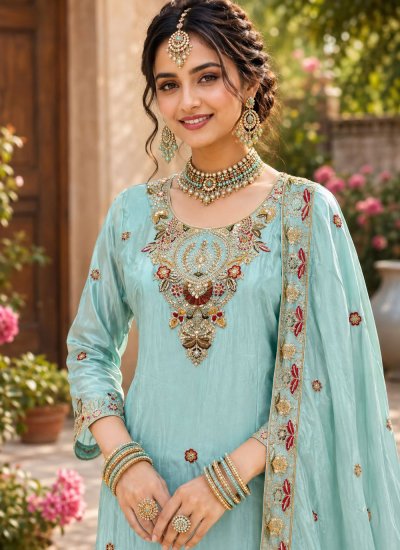 
                            Sea Green Party Palazzo Salwar Kameez