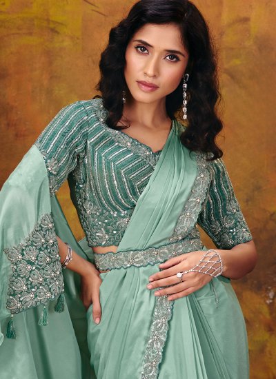
                            Sea Green Sequins Trendy Saree