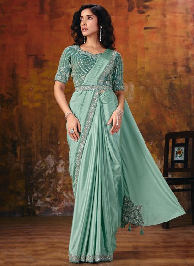 Sea Green Sequins Trendy Saree