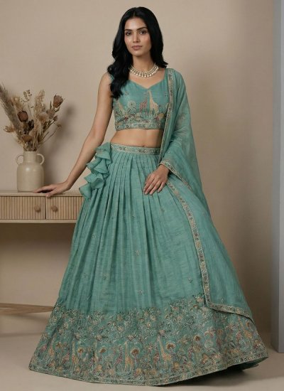 
                            Sea Green Silk Engagement Trendy Lehenga Choli
