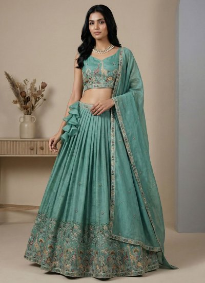 Sea Green Silk Engagement Trendy Lehenga Choli