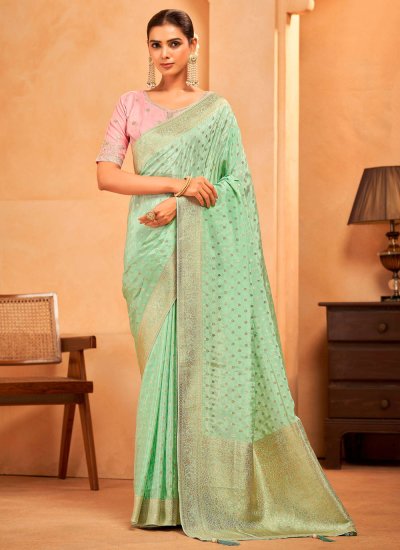 Sea Green Silk Weaving Contemporary Saree