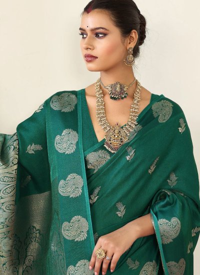 
                            Sea Green Silk Woven Saree