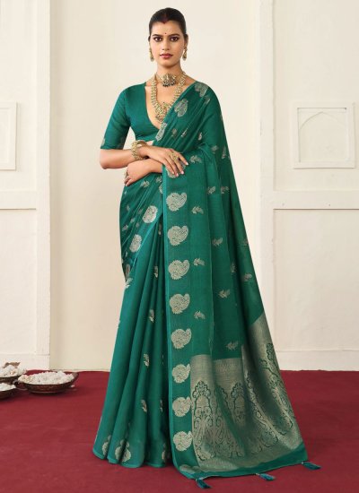 Sea Green Silk Woven Saree