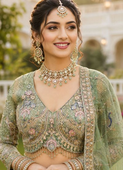 
                            Sensational Embroidered Green Designer Lehenga Choli