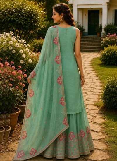 
                            Sensational Sea Green Embroidered Salwar Kameez