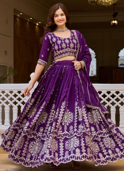 
                            Sensational Vichitra Silk Sequins Lehenga Choli