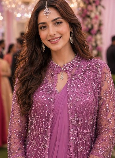 
                            Sensible Embroidered Lycra Pink Contemporary Saree