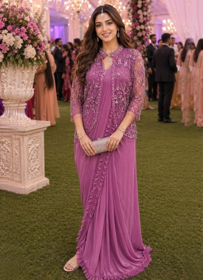 Sensible Embroidered Lycra Pink Contemporary Saree