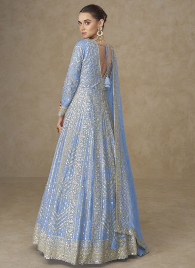 
                            Sequins Chinon Trendy Gown in Aqua Blue