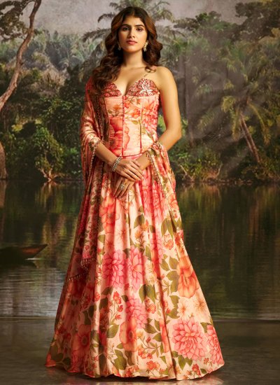 Sequins Georgette Readymade Lehenga Choli in Peach