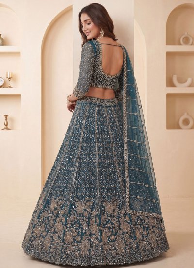 
                            Sequins Net Lehenga Choli in Firozi Colour