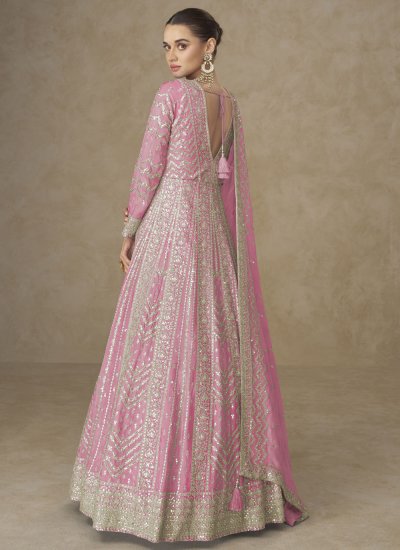 
                            Sequins Silk Readymade Gown in Pink