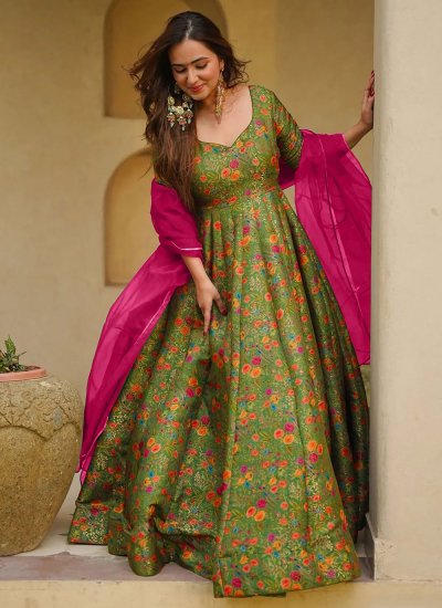 green and pink mehndi dress Gowns online shopping pattern_Glitter