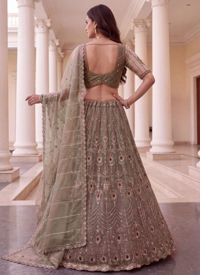 
                            Silk Beads Beige Lehenga Choli