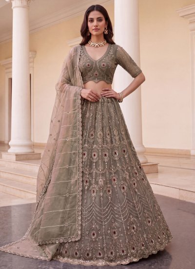 Silk Beads Beige Lehenga Choli