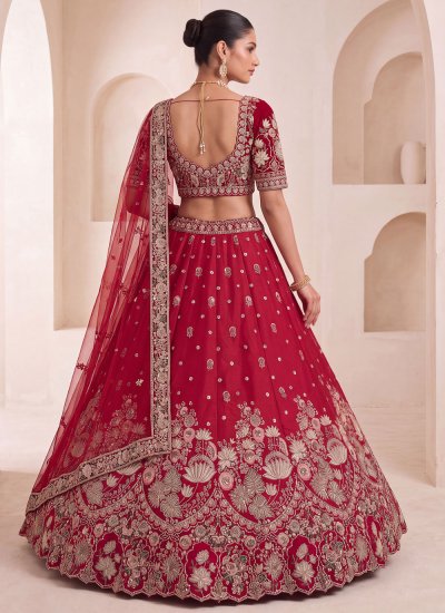
                            Silk Beads Red Trendy Lehenga Choli
