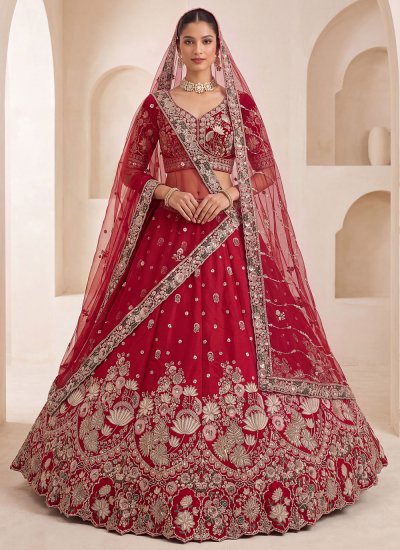 Silk Beads Red Trendy Lehenga Choli
