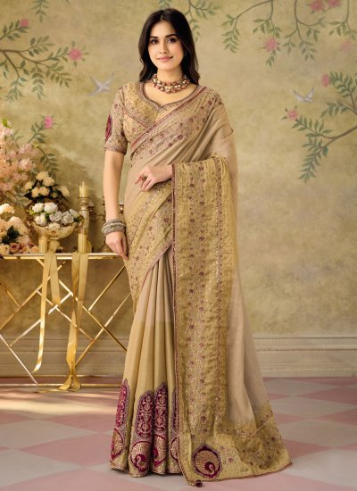 Silk Beige Contemporary Saree