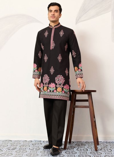 Silk Black Kurta