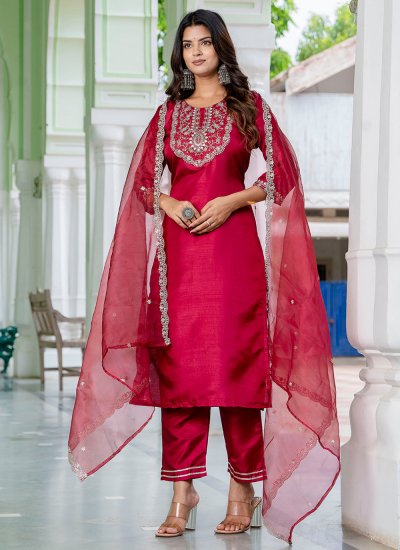 Silk Blend Embroidered Pink Salwar Suit