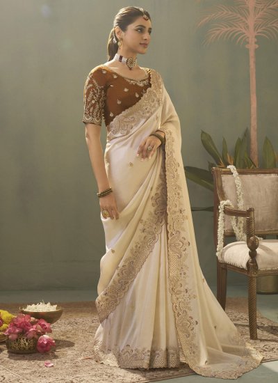 Silk Border Cream Contemporary Saree