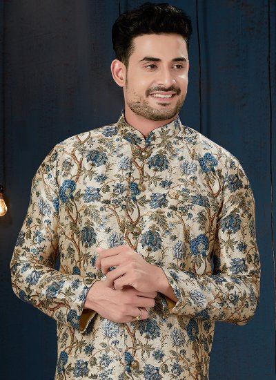 
                            Silk Buttons Cream Indo Western
