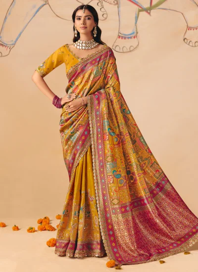 Silk Cutwork Contemporary Saree in Yellow